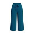 thumbnail image 5 of Women Solid Capri Pants Elastic Waist Casual Pockets Relaxed Fit Lightweight Breathable Summer Daily Trousers Navy L, 5 of 5