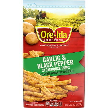 Ore-Ida Garlic & Black Pepper Thick Cut Steakhouse French Fries Seasoned Fried Frozen Potatoes, 26 oz Bag
