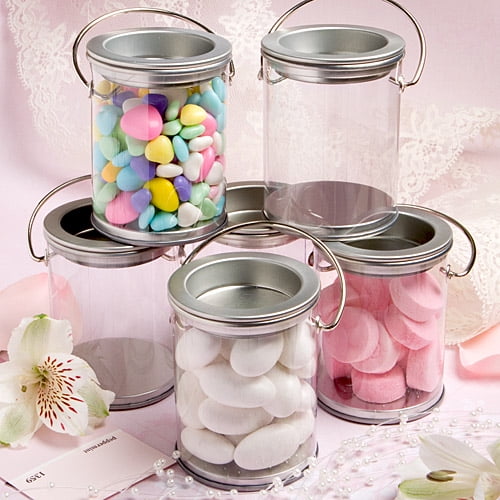 6 Mini Paint Can Tin Clear Empty Wedding Party Favours Gifts Silver Handle & Lid