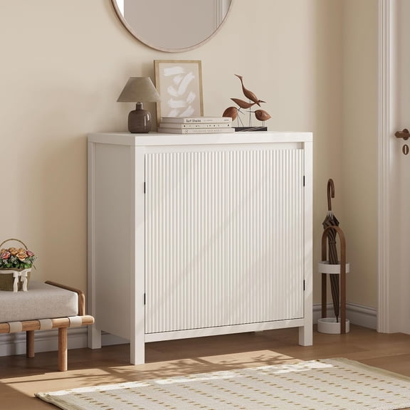 Modern Sideboard Buffet Cabinet, Accent Storage Cabinet with Adjustable Shelf and Fluted Doors, Small Console Cabinet with Storage for, Living Room, Dining Room, White