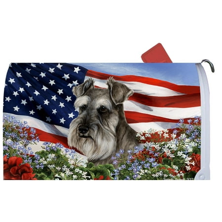 Schnauzer Grey Uncropped - Best of Breed Patriotic I Dog Breed Mail Box