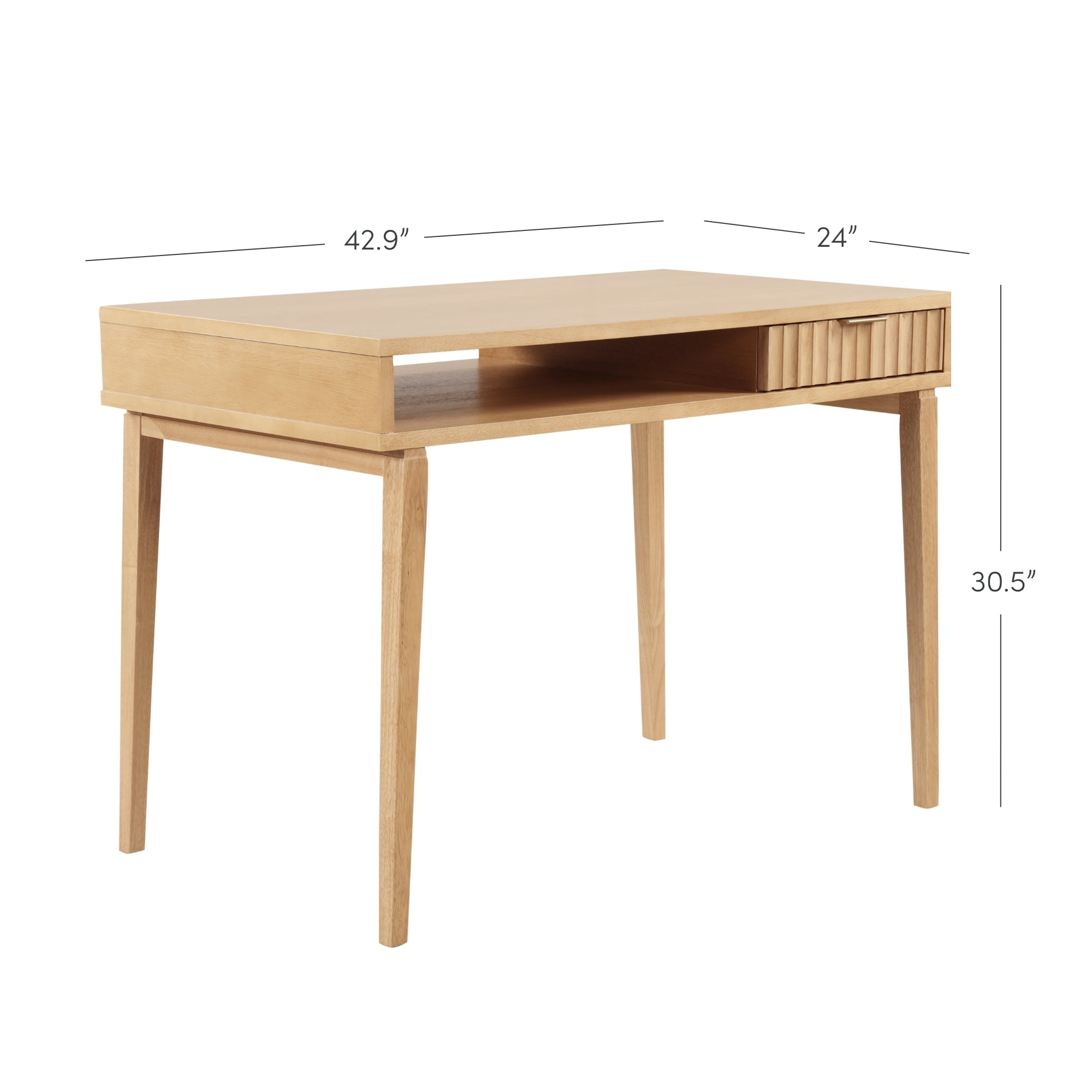 Nathan James Jasper Small Home Office Desk with Storage, Bohemian Writing Desk with Drawer and Open Cubby, Natural Brown