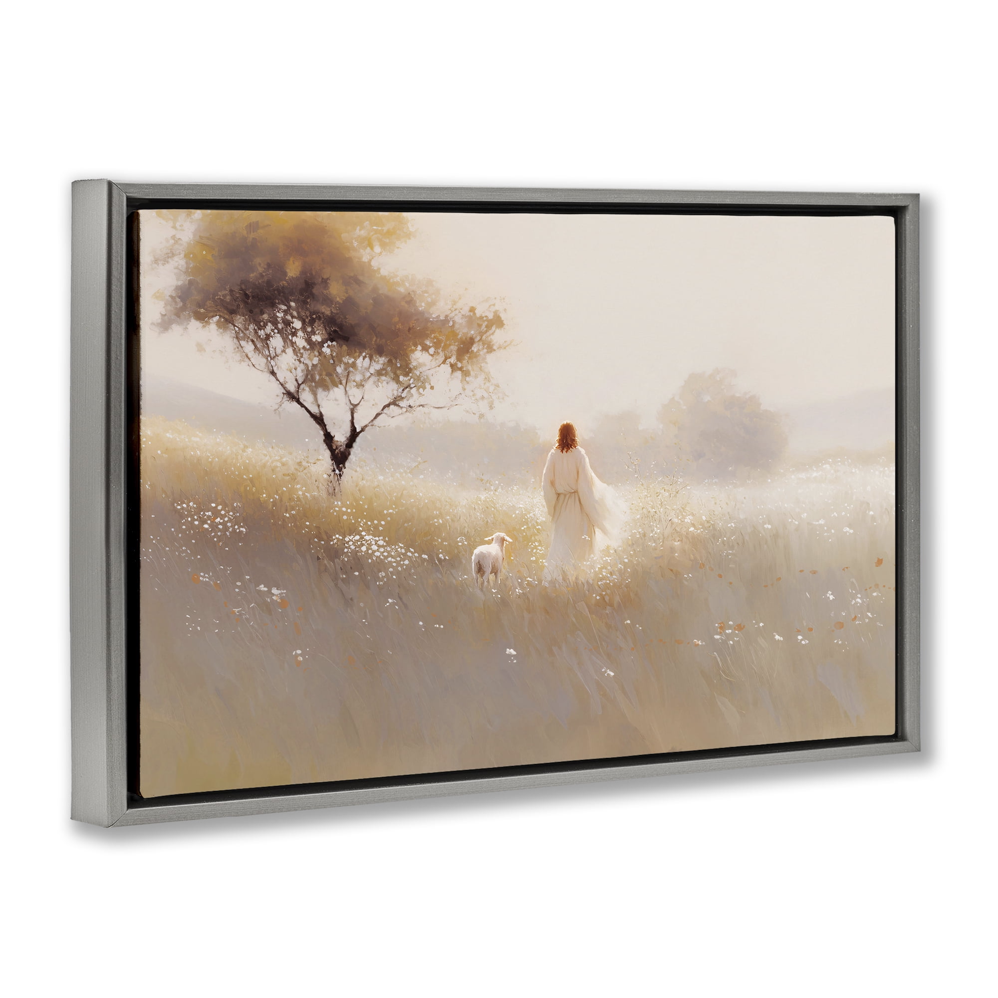 Stupell Industries Spiritual Shepherd & Lamb Gray Framed Floater Canvas Wall Art, design by Jacky Ngan
