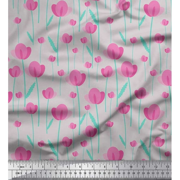 Soimoi Cotton Cambric Fabric Leaves & Floral Clip Art Print Fabric by The Yard 42 Inch Wide