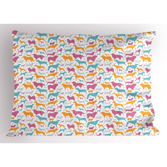 Ambesonne Dogs Pillow Sham, Silhouettes of Various Breeds, 36" X 20", Multicolor