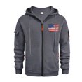thumbnail image 2 of Men's Flag Print Zip Up Hoodie with Arm Pocket, Casual Cardigan Style Sweatshirt, Large Size Fleece Jacket for Veterans Day, Christmas, Patriotic Apparel,Dark Gray,M, 2 of 5