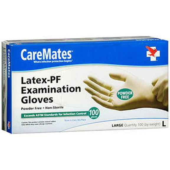 Caremates Latex-PF Examination Gloves Powder-Free Large 100 ct, Pack of 3