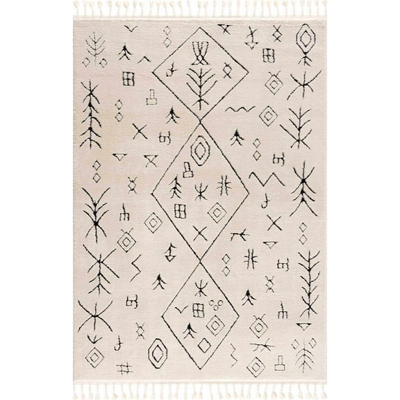 BoutiqueRugs Thian Farmhouse Area Rug - Bone, Black - 5'3" x 7'