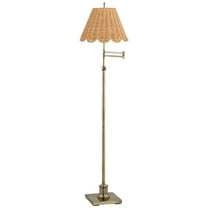 360 Lighting Westbury Natural Cottage 70" Tall Standing Floor Lamp Swing Arm Adjustable Gold Metal Antique Brass Finish Scalloped Rattan Beige Shade