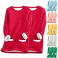 thumbnail image 4 of Ahdbta Women's 2 Pcs Fleece Sweatshirts Solid Color Oversized Crewneck Pullover Tops Warm Sherpa Lined Loungewear Tops with Pockets, 4 of 4