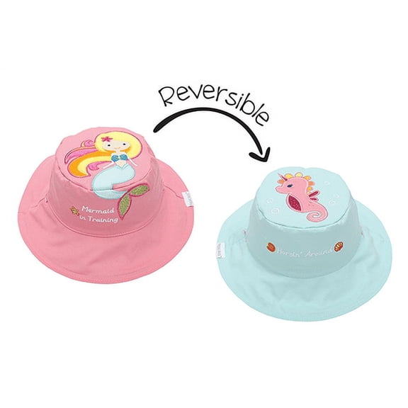 FlapjackKids' Baby/Kids Reversible Sun Hat - Mermaid | Seahorse (6m - 6y )