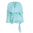 thumbnail image 2 of Argulvti Women Ruffle Mini Dress Long Lantern Sleeve Tie-up Front Solid Color Pleated Flowy Dress, 2 of 2
