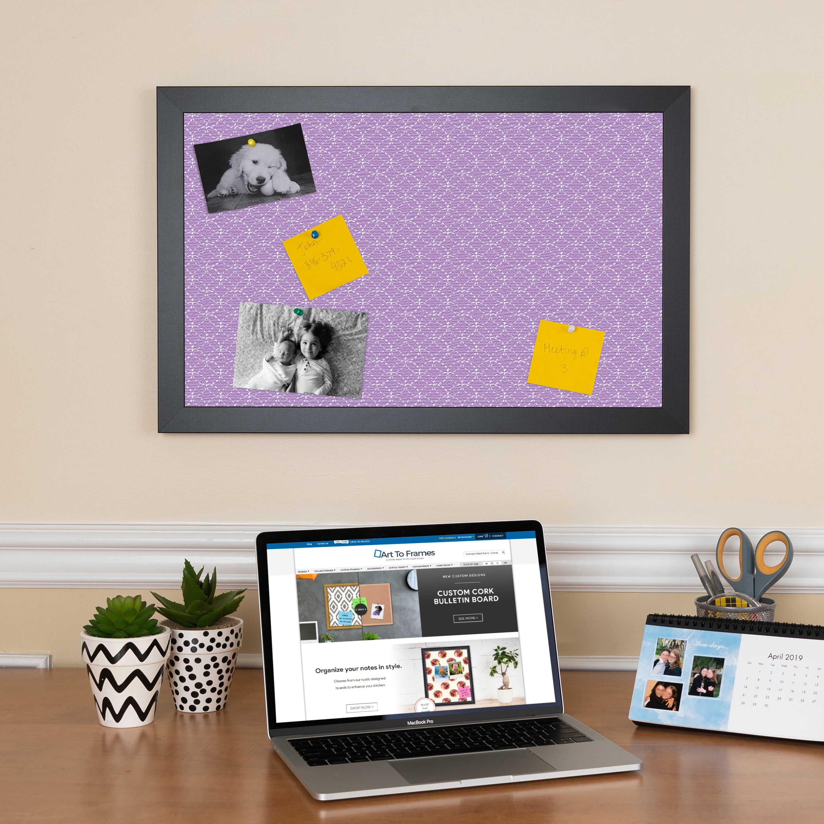 PinPix 22x22 Custom Cork Bulletin Board Purple Circles Poster Board Has a Fabric Style Canvas Finish, Framed in Purple Circles, by ArtToFrames (PinPix-493)