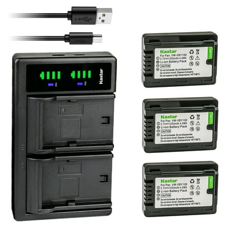 Kastar 3-Pack Battery and LTD2 USB Charger Compatible with Panasonic VW-VBY100 Battery Panasonic HC-V110 HC-V110G HC-V110GK HC-V110K HC-V110P HC-V110P-K HC-V130 HC-V130K HC-V201 HC-V201K Cameras