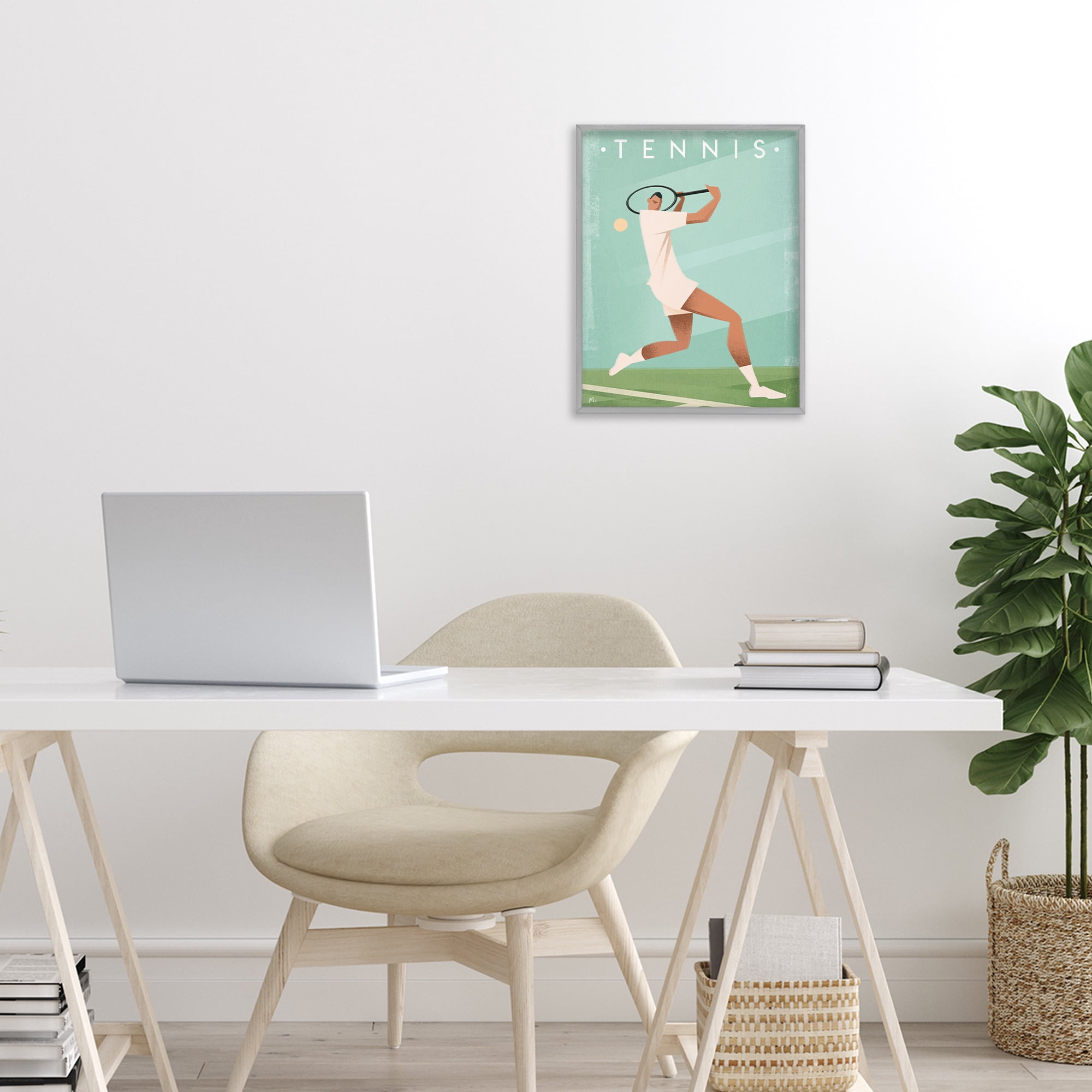 Stupell Industries Vintage Tennis Swing Gray Framed Giclee Art, design by Martin Wickstrom
