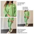 thumbnail image 5 of Women Outfit Set Button Up Top Elastic Waist Bottom Loose Fit Pure Color Loungewear Set Green XL, 5 of 6