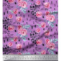 Soimoi Purple Viscose Chiffon Fabric Brush Stroke & Ranunculus Floral Decor Fabric Printed Yard 42 Inch Wide