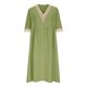 thumbnail image 5 of Vestido largo boho para mujer: vestido informal de manga corta con cuello en V, botones y bolsillos, cintura alta, 5 of 5