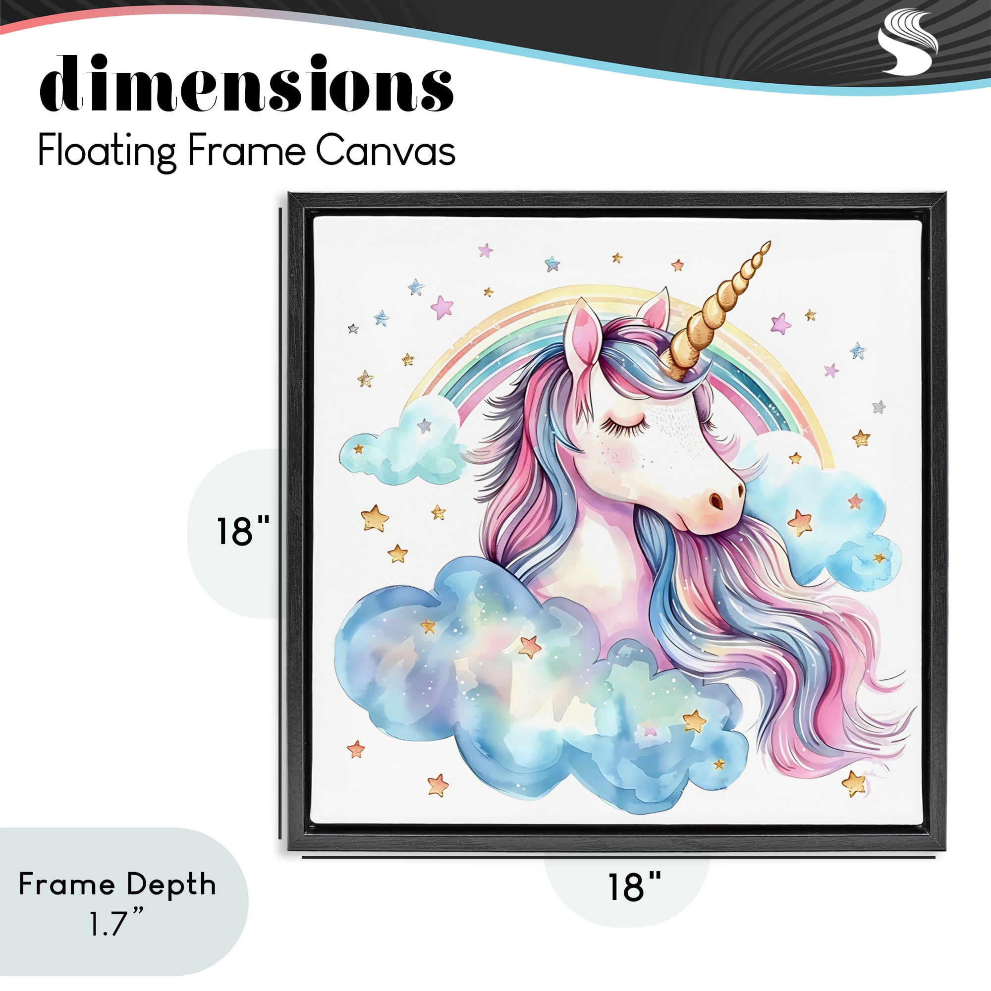 Stupell Industries Cute Happy Unicorn & Rainbow Black Framed Floater Canvas Wall Art, design by Creative Studio