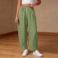 thumbnail image 4 of GUACER Womens Gingham Check Wide Leg Pants Elastic Waist Drawstring Casual Lounge Trousers Pockets, 4 of 6