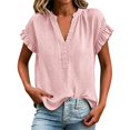 thumbnail image 3 of LEKODE Womens Linen Tops Cotton Gauze Tops Plain Workout Tops Peasant Blouses Loose Fit Tunic Short Sleeve Shirts Solid Summer Tops Bohemian Tops for Women Pink Xl, 3 of 7