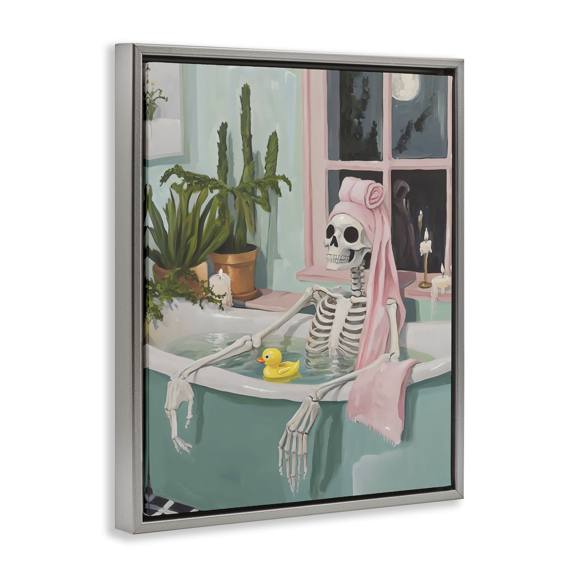 Stupell Industries Midnight Soak Skeleton Gray Framed Floater Canvas Wall Art, design by The Prints Vibe