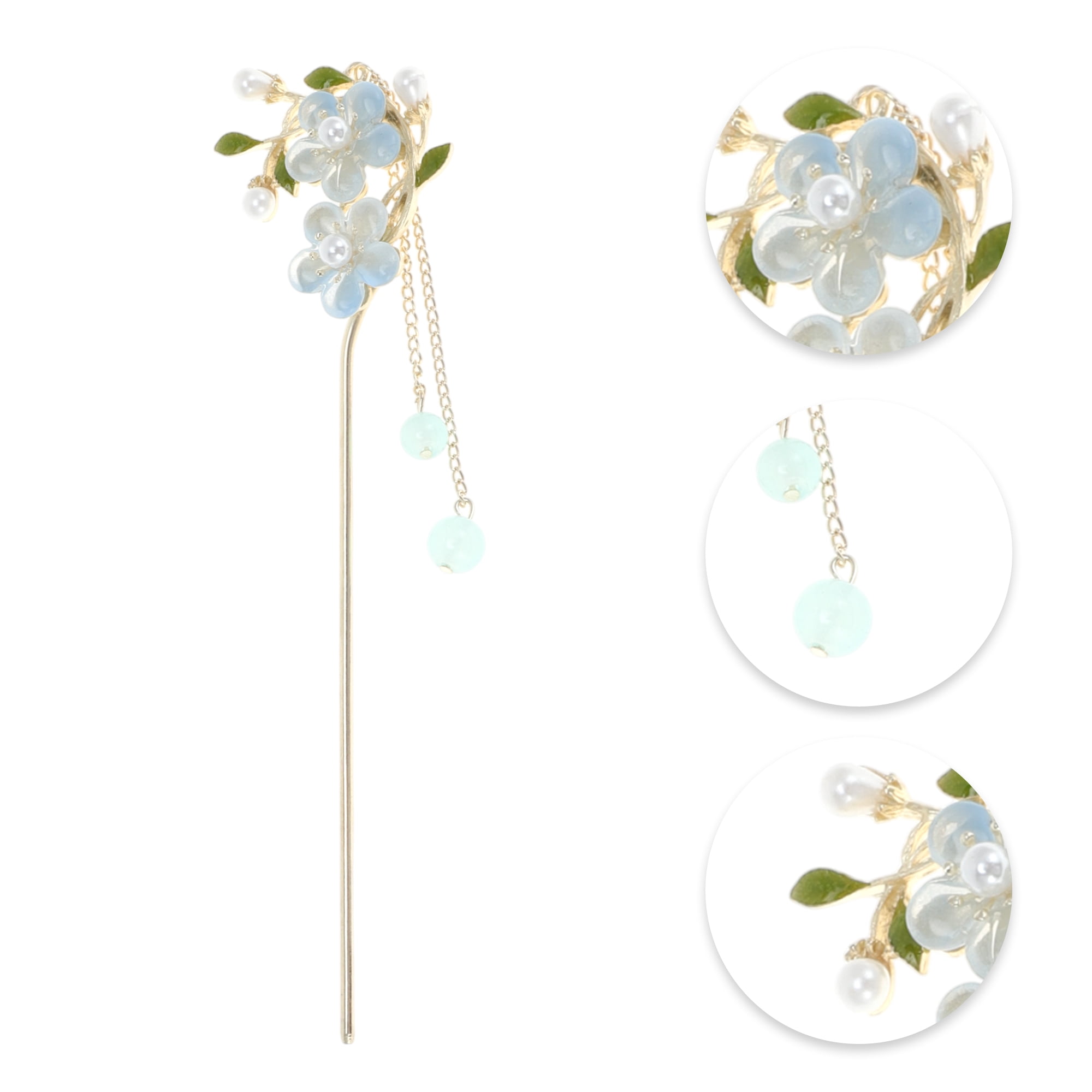 Unique Bargains Comfortable No Slip Floral Hair Stick Pin for Women 1 Pc Blue Silver