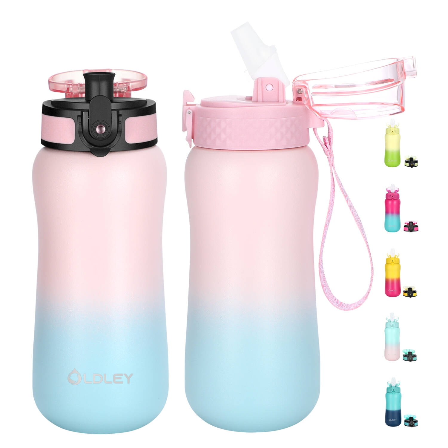 HQAYW Girl Water Bottle, 14 Oz Water Cups for Kids with 2 Lids, 18/8  Stainless Steel Water Bottles Leak-Proof, Kids Thermal Water Bottle with  Straw
