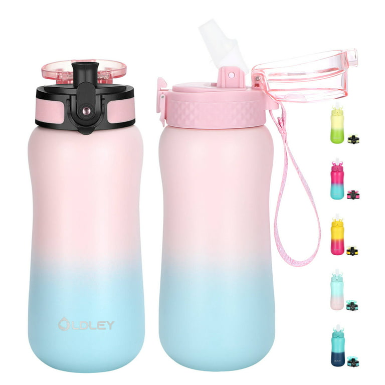 12 oz Insulated Kids Water Bottle with Straw/Chug/2 One-Click-Open Lids  Fruit Strainer Stainless Steel Water Bottles Double Wall Vacuum Wide Mouth  BPA Free Sweat & Leak-Proof for School 