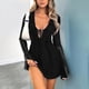 thumbnail image 1 of Vestido de corte bajo con cuello en V profundo Una línea de mujer ahueca hacia fuera el traje de vacaciones Ygjytge Negro T S para Mujer, 1 of 6