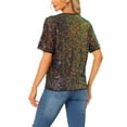 thumbnail image 3 of Camisa de lentejuelas INSPIRE CHIC para mujer, blusa brillante de manga dolman oversize, XL, multicolor, 3 of 6
