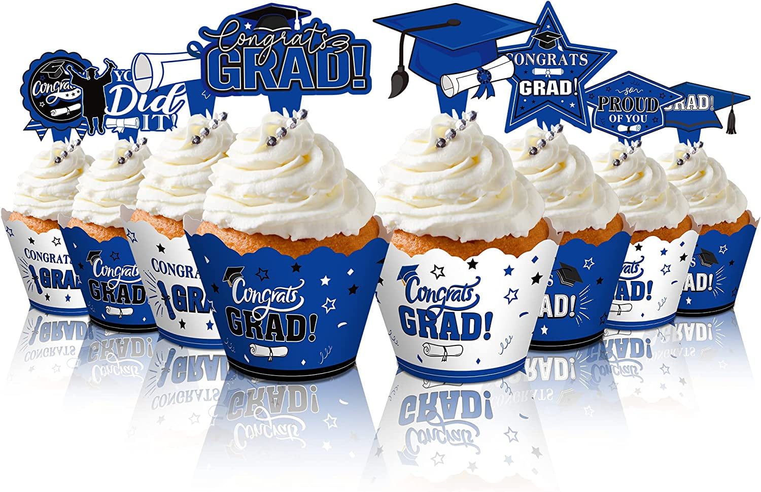 96 Pieces Graduation Cupcake Toppers Wrappers Cake Decorations 2023