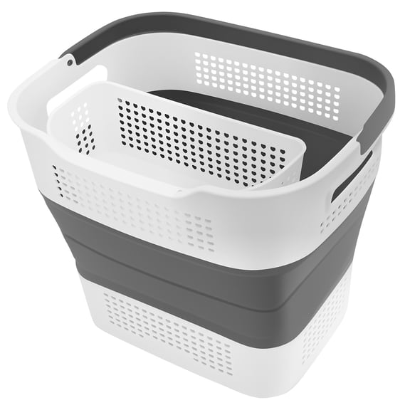 33L(8.7Gallon) Collapsible Laundry Basket with Handles, Foldable Laundry Basket Plastc,Pop Up Tall Storage Container/Organizer/Clothes Hamper for Laundry (Grey,1 Pack)