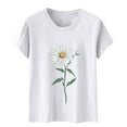 thumbnail image 5 of Htigea Daisy T-Shirts for Women Cotton Crewneck Short Sleeve Casual Tops Loose Tunic Tees Lightweight Summer Everyday T Shirts White,2XL, 5 of 5