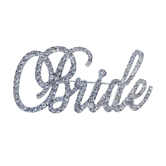 Bride Brooch Pin Silver Rhinestone Wedding Brooch, Bridal Shower Gift, Bachelorette Party Accessory, Wedding Day Jewelry for Bride, Elegant Crystal Script Pin