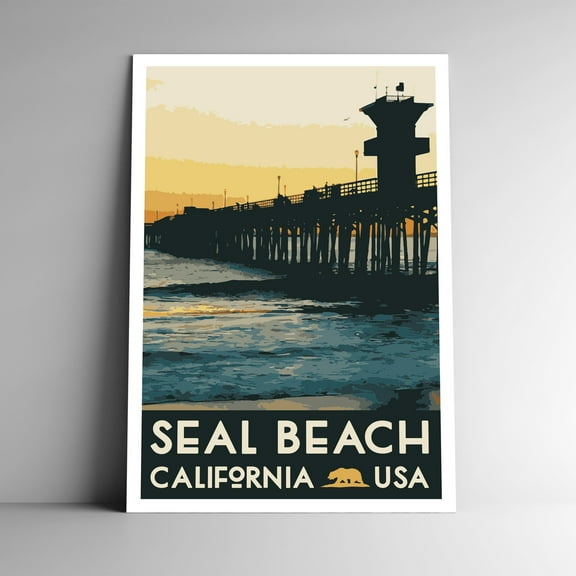 Seal Beach California Vintage Travel Poster / Postcard WPA Style Retro Pacific Ocean Pier