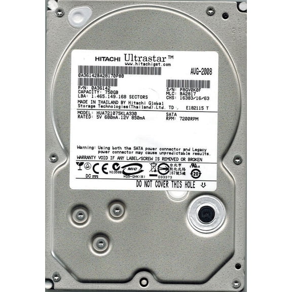 Hitachi HUA721075KLA330 P/N: 0A36142 MLC: BA2817 750GB