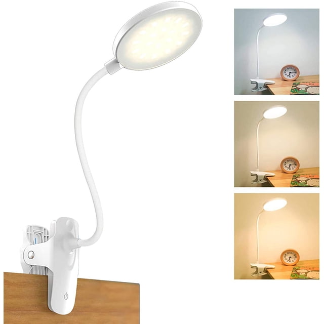 Lámpara de lectura con abrazadera recargable por USB en color, control táctil, lámpara con abrazadera flexible de 360°, para lectura nocturna, oficina y hogar