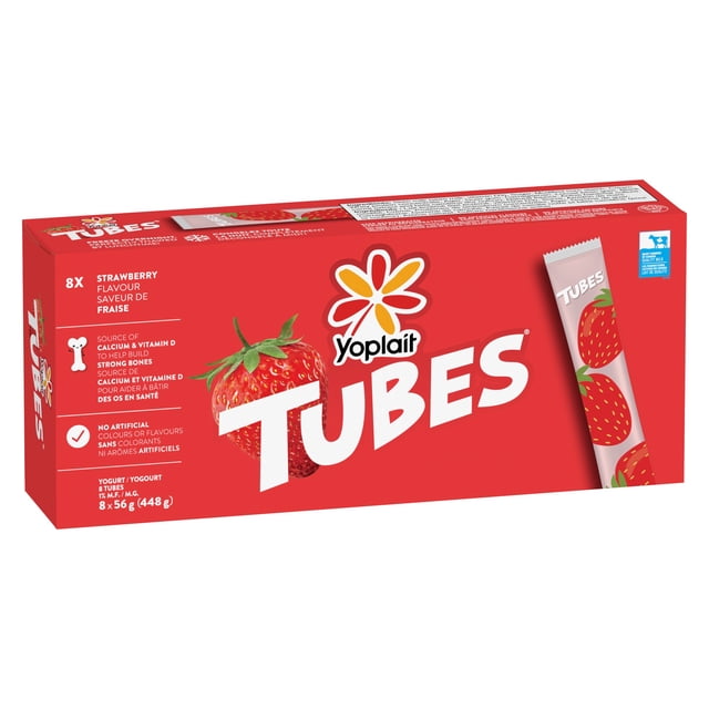 Yoplait Tubes Yogourt Strawberry Flavour, Kids Snack, 8x56g