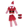 thumbnail image 1 of Disfraz de elfo navideño unisex verde y rojo para niños pequeños, hombres, familia, vacaciones, niñas y mujeres, disfraz de ayudante de Papá Noel, 1 of 5
