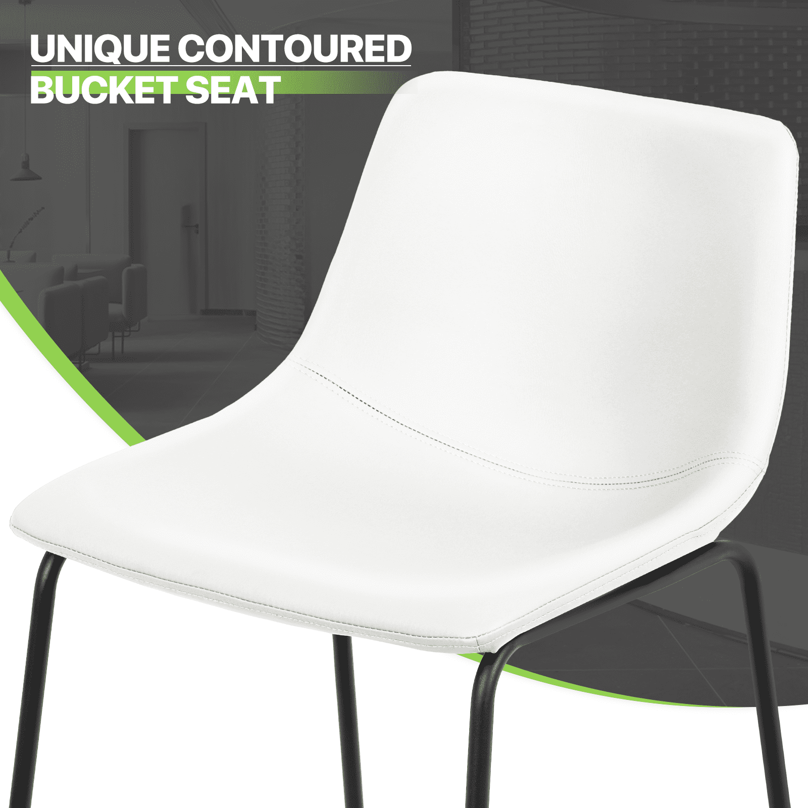 Magshion Modern Barstools Set of 2, PU Leather Counter Height Bar Stools, Dining Pub Chairs with Padded Bucket Seat, White