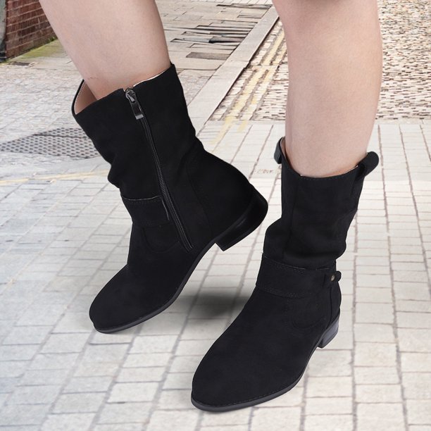 Botines para mujer con hebilla, botas cortas con cremallera, botas antideslizantes de punta estrecha, botas vaqueras ligeras para otoño e invierno