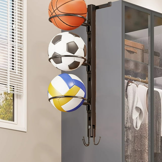 HaoXun 1 Pcs Multilayer Basketball Storage Rack - Wall Mounted Iron Ball Holder with No-Drill Installation for Sports Equipment Organization