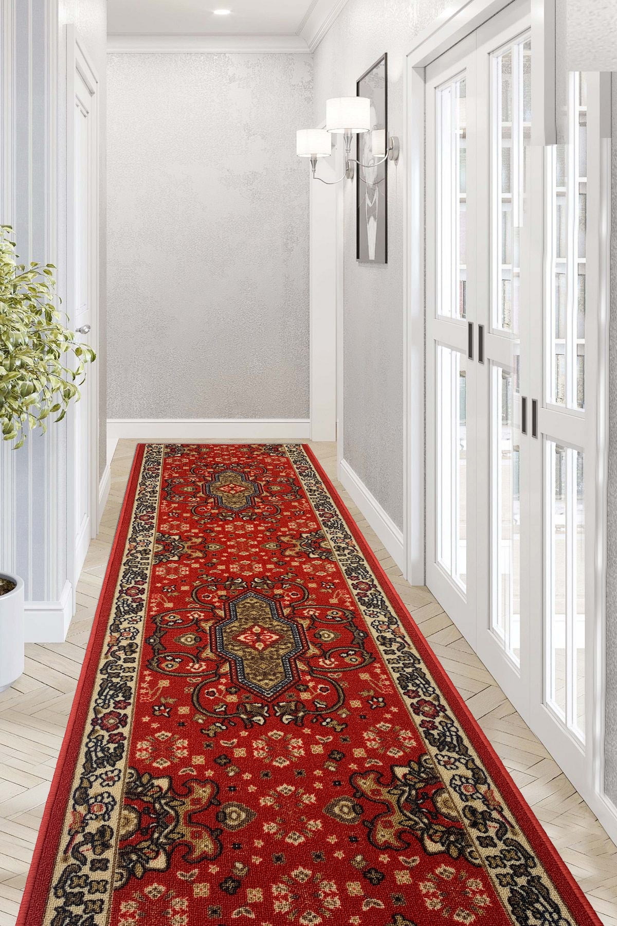 Extra-Long Low Pile Runner Rug Skid Resistant Backing Rug Runner Orient and Floral Red Cut to Size Roll Runner Rugs - 23 Feet x 26 Inch