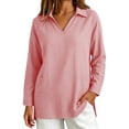 thumbnail image 5 of Sillenn Women's Collared V Neck Polo Shirts Long Sleeve Loose Fit Polo Tshirts with Pockets Plus Size Lightweight Golf Tops Business Casual Travel Blouses Trendy Loose Casual Tunic Top Pink Xl, 5 of 5