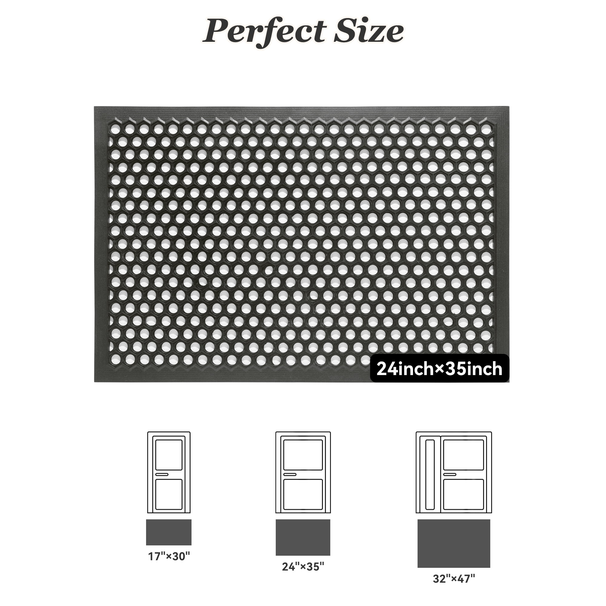 SIXHOME Outdoor Doormat Rubber Non-Slip Front Door Mat Waterproof Heavy Duty Doormat for Outside Low Profile Dirt Trapper Outdoor Mat Welcome Mat 24" x 35" Black