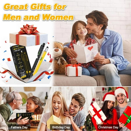 TRH-Gifts for Men Multi Tool Pen Set Fathers Day Dad Gifts from Daughter Son 9 in 1 Multitool Pen with Ruler Level Ballpoint Pen Multitool Birthday Gift Men Stocking Stuffers for Adults Teen