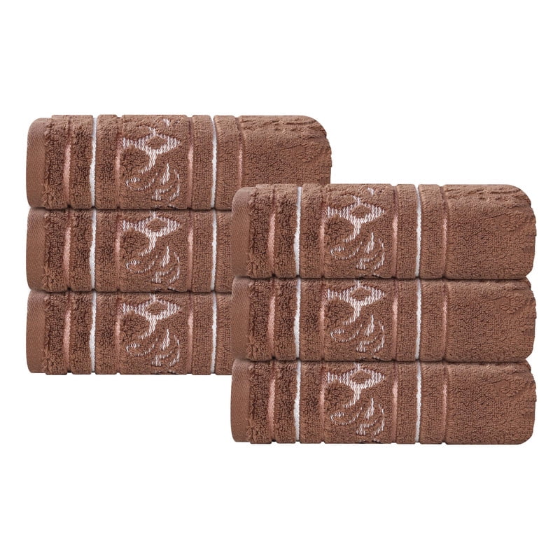 Superior Sadie Zero Twist Cotton Jacquard Hand Towel, Set of 6, Chocolate