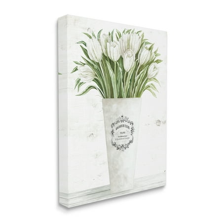 Stupell Industries White Tulip Bouquet in Parisian Vase Floral Arrangement Canvas Wall Art Design by Cindy Jacobs, 30" x 40"
