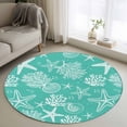 thumbnail image 2 of Teal Coastal Round Area Rugs Collection 4', Nautical Beach Starfish Coral Summer Non Slip Indoor Circular Throw Runner Rug Floor Mat Carpet for Living Room Dining Table Bedroom Nursery, 2 of 9